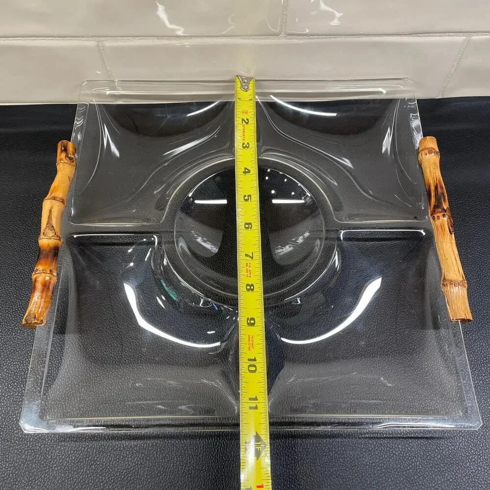 Vintage Bamboo and Acrylic Sectioned Serving Tray
